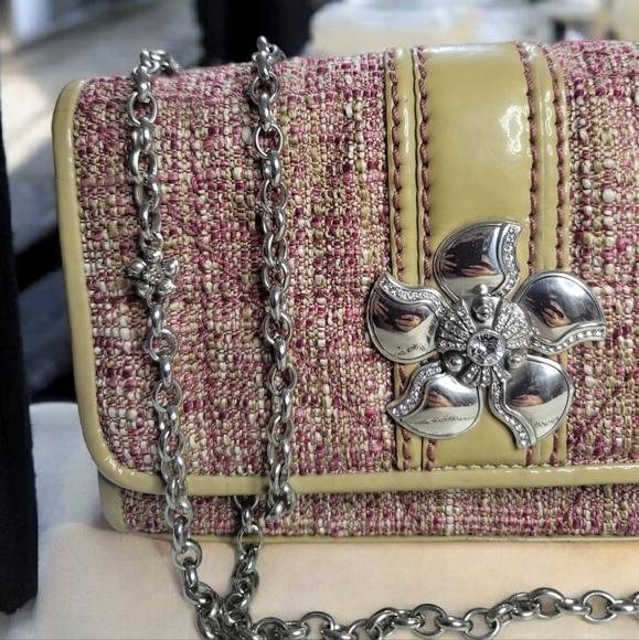 Brighton VTG Juliette Tweed Crossbody/Shoulder Bag With Floral Accent Chain - Picture 2 of 12